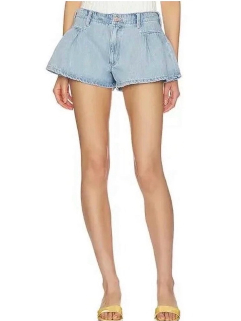 We The Free Light Blue Bell Pleated Denim Shorts